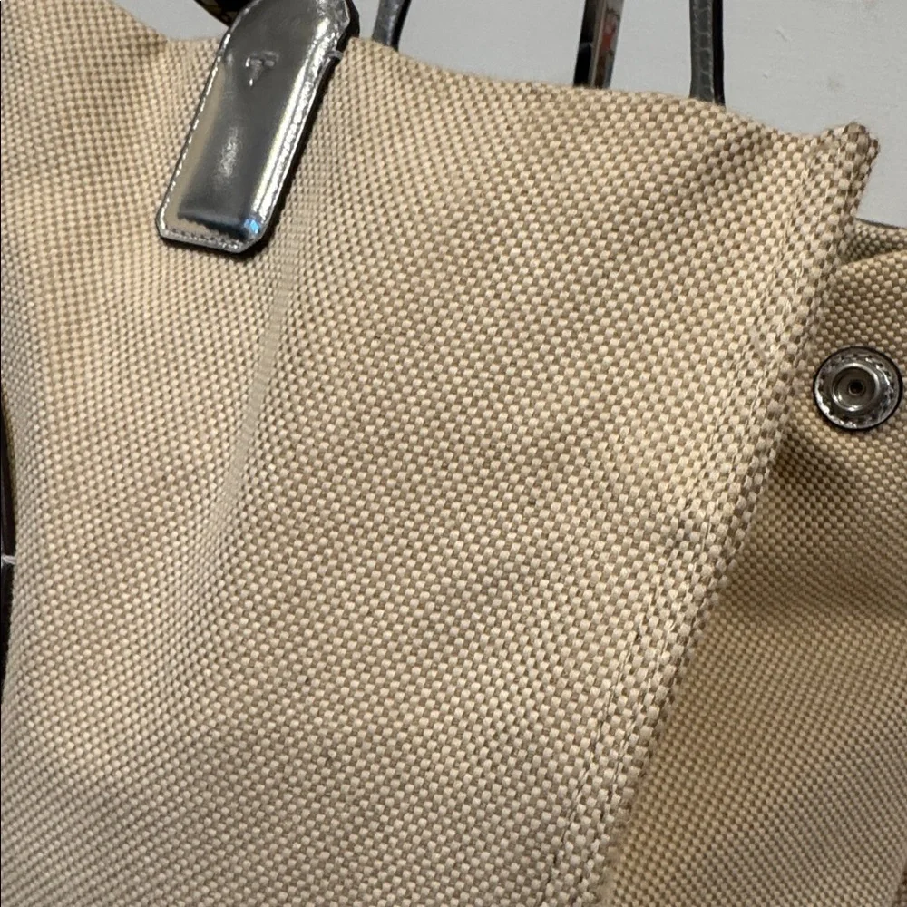 Tory Burch Tote Ella Canvas Silver Cream Logo Bag - Picture 6 of 17